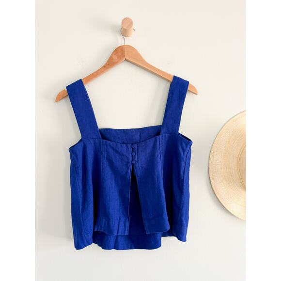 Madewell | NWT Curved-Neck Shell Tank in 100% Linen Bright Sapphire Blue | Sz 0 - Picture 5 of 10